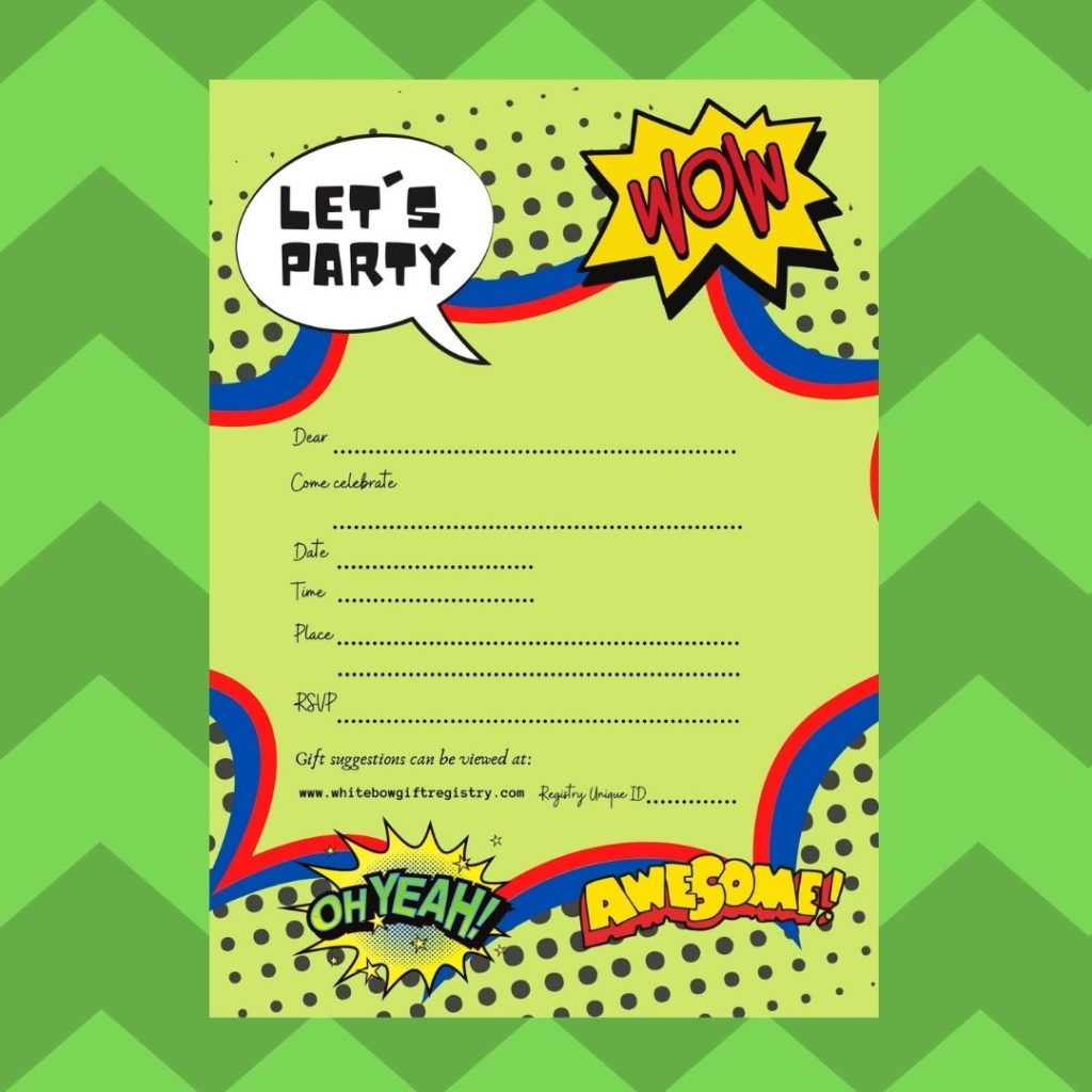 Green Superhero invite